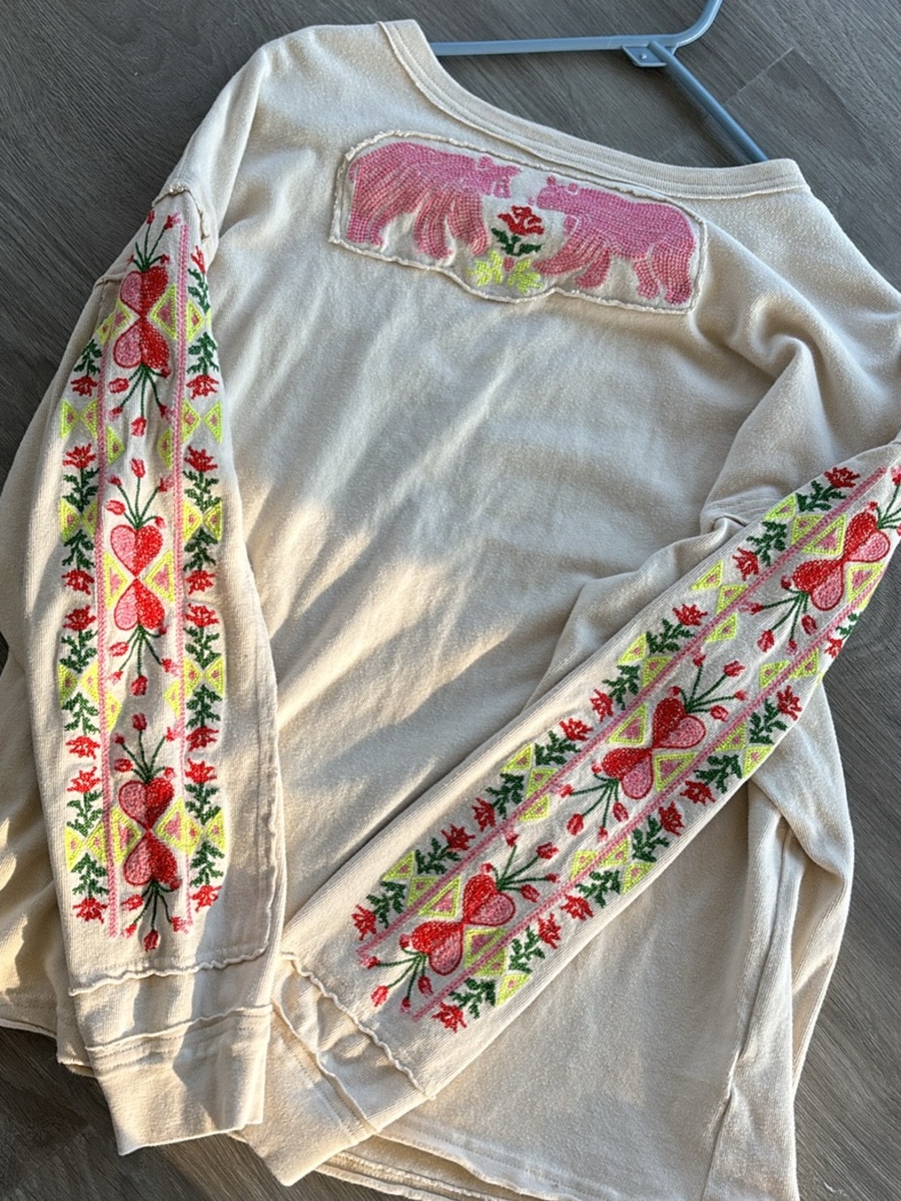 We The Free Cream Long-Sleeve Top with Pink Floral Embroidery - Picture 3 of 3